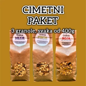 Cimetni paket domaćih granola za doručak sastoji se od tri granole u okusu cejlonskog cimeta.