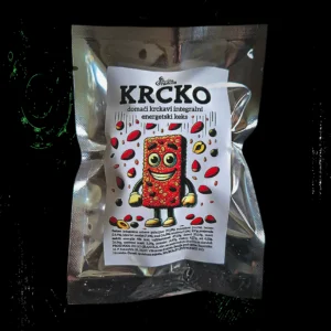 Domaći integralni keks KRCKO od 30g kao proizvod sastoji se od dvije kockice ručno izrađenog keksa bez dodanog i bez rafiniranog šećera. Izvor je proteina!