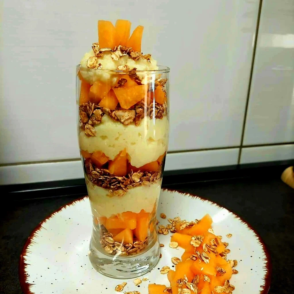 Recept granole za doručak od čokoladne granole i svježih dinja.